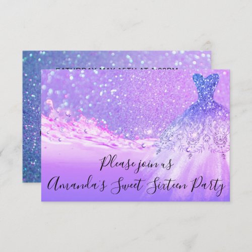Sweet 16th Party  Pink Purple Glitter Ocean Tropic Invitation
