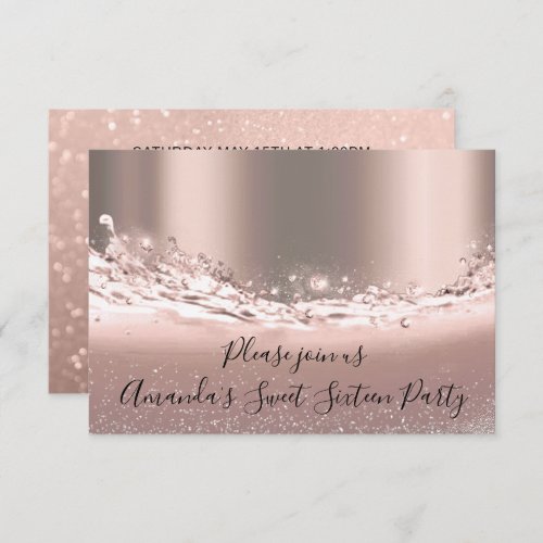 Sweet 16th Party  Rose Gold Glitter Bridal Shower Invitation