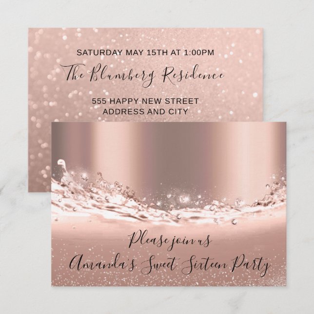 Sweet 16th Party  Rose Gold Glitter Bridal Shower Invitation (Front/Back)