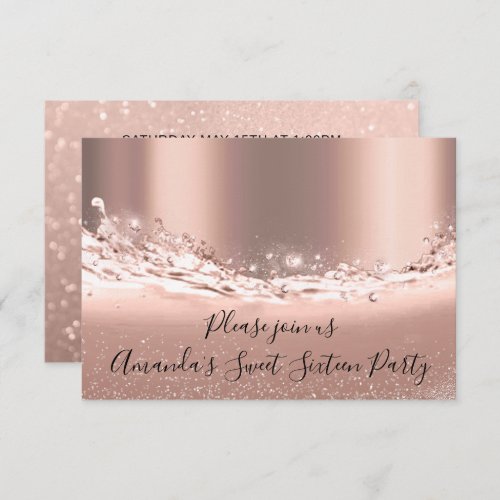 Sweet 16th Party  Rose Gold Glitter Bridal Shower Invitation