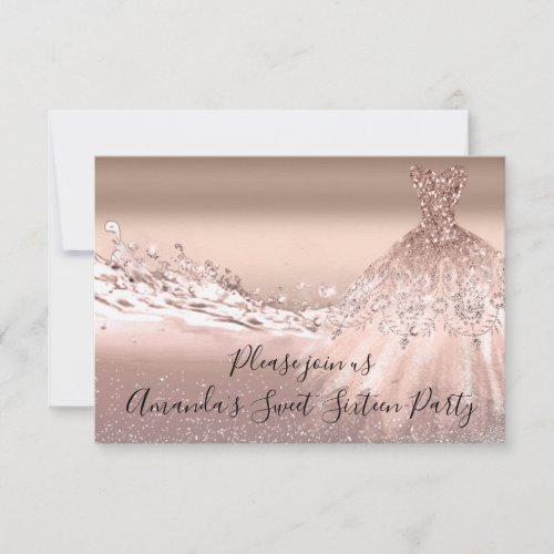 Sweet 16th Party  Rose Gold Glitter Ocean Bridal Invitation