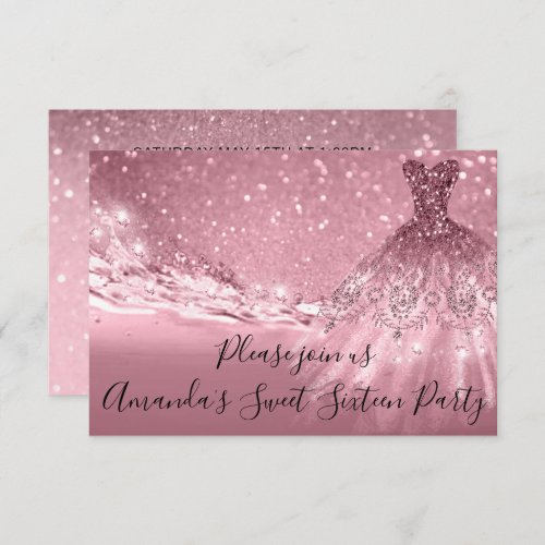 Sweet 16th Party  Rose Pink Glitter Ocean Dress Invitation