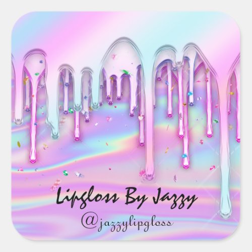 Sweet 16th Pink Blue Drips Holograph Unicorn Square Sticker