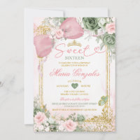 Sweet 16th Pink Bow Sage Green Floral Birthday