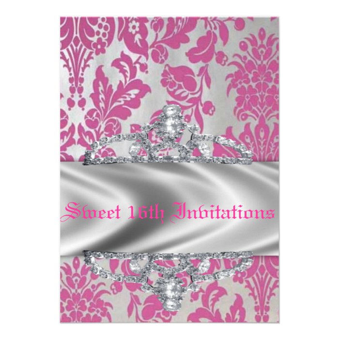 Sweet 16th Pink & Silver Damask Invitations