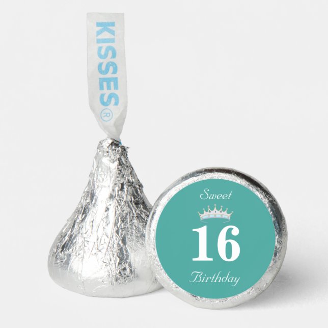 Sweet 16th Princess Birthday on Teal Hershey®'s Kisses® (Front)
