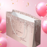 Sweet 16th sixteen 16 birthday rose gold glitter large gift bag<br><div class="desc">A gift bag for a girly and glamorous Sweet 16th birthday.  A faux rose gold background with an elegant faux rose gold glitter drips,  paint drip look. The text: Sweet Sixteen is written in dark rose gold with a large modern hand lettered style script. Tempate for a name.</div>