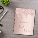 Sweet 16th sixteen 16 birthday rose gold glitter notebook<br><div class="desc">A notebook for a girly and glamorous Sweet 16th birthday. A faux rose gold background with an elegant faux rose gold glitter drips, paint drip look. The text: Sweet Sixteen is written in dark rose gold with a large modern hand lettered style script. Tempate for a name. Perfect as a...</div>