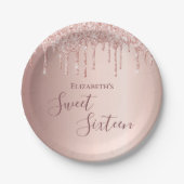 Sweet 16th sixteen birthday rose gold 16 glitter paper plates (Front)
