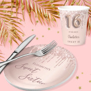 Sweet 16th Sixteen Birthday Rose Gold 16 Glitter Paper Plates at Zazzle
