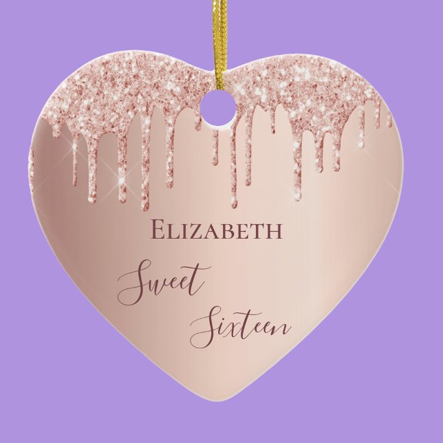 Sweet 16th sixteen birthday rose gold glitter 16 ceramic ornament (Creator Uploaded)