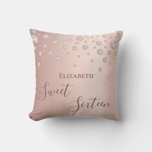 Sweet 16th sixteen teen girl 16 rose gold diamonds throw pillow