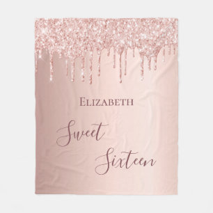 Sweet 16th sixteen teen girl 16 rose gold glitter fleece blanket