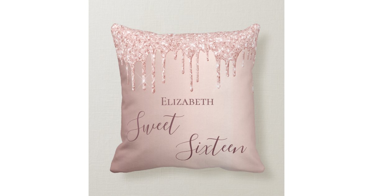 Sweet 16th Sixteen Teen Girl 16 Rose Gold Glitter Throw Pillow Zazzle