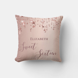 Sweet 16th sixteen teen girl 16 rose gold stars throw pillow