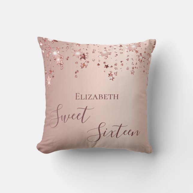 Sweet 16th sixteen teen girl 16 rose gold stars throw pillow (Front)