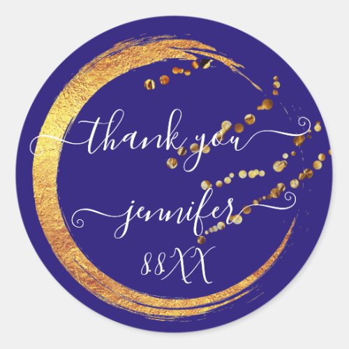 Sweet 16th Thank You Date Bridal Blue Navy Gold Classic Round Sticker
