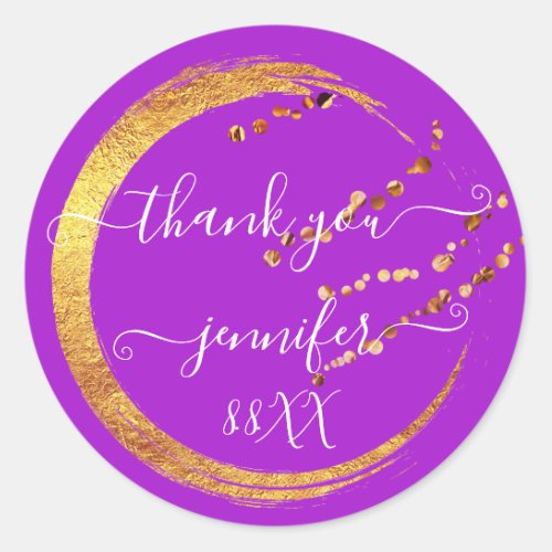 Sweet 16th Thank You Date Bridal Fuchsia Pink Gold Classic Round Sticker