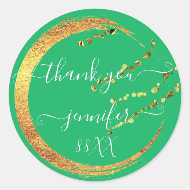 Sweet 16th Thank You Date Bridal Green Gold Honey  Classic Round Sticker (Front)