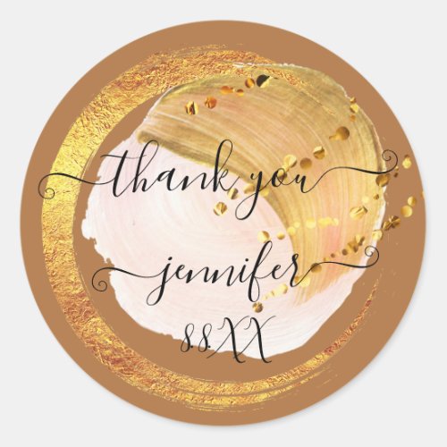 Sweet 16th Thank You Date Bridal Orange Gold Brown Classic Round Sticker