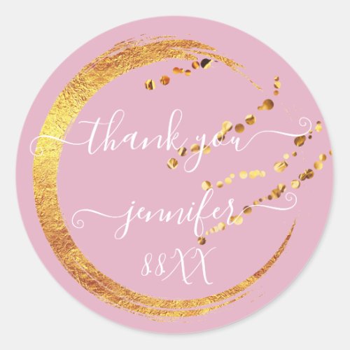 Sweet 16th Thank You Gold Save The Date Pink Classic Round Sticker