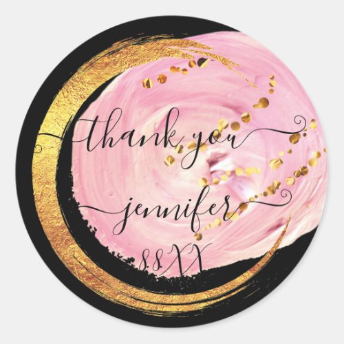 Sweet 16th Thank You Save The Date Pink BlackGold  Classic Round Sticker