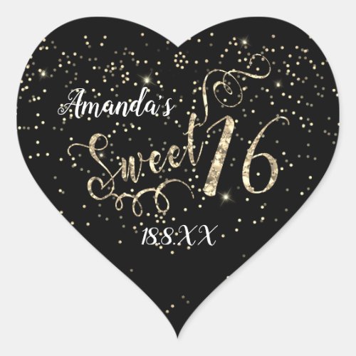 Sweet 16th Unicorn Heart Glitter  Gold Confetti Heart Sticker