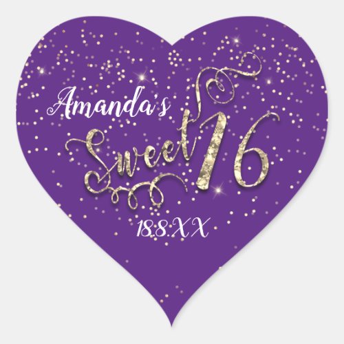 Sweet 16th Unicorn Heart Glitter Purple Confetti Heart Sticker