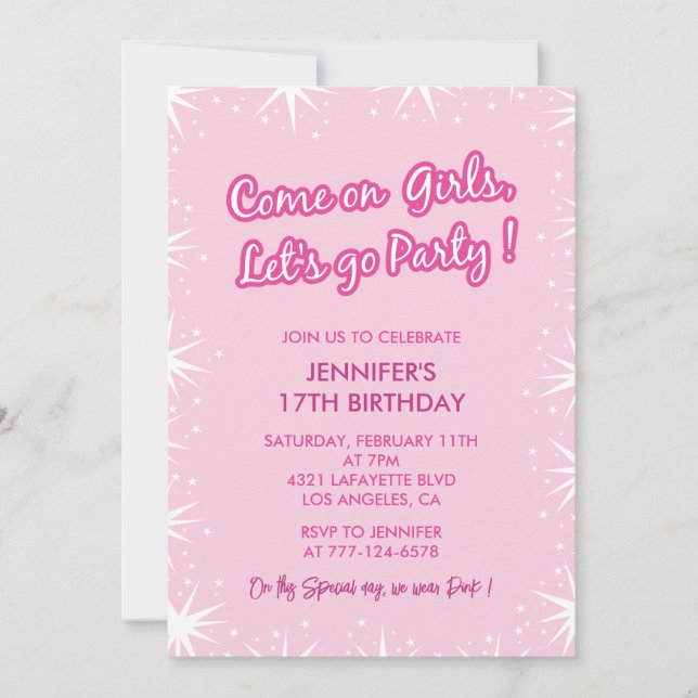 Sweet 17 birthday invitation modern girly for her (Front)