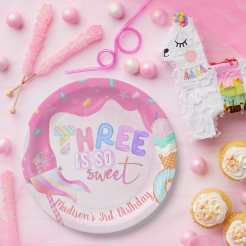 Sweet 3rd birthday  Pink Frosting Paper Plates