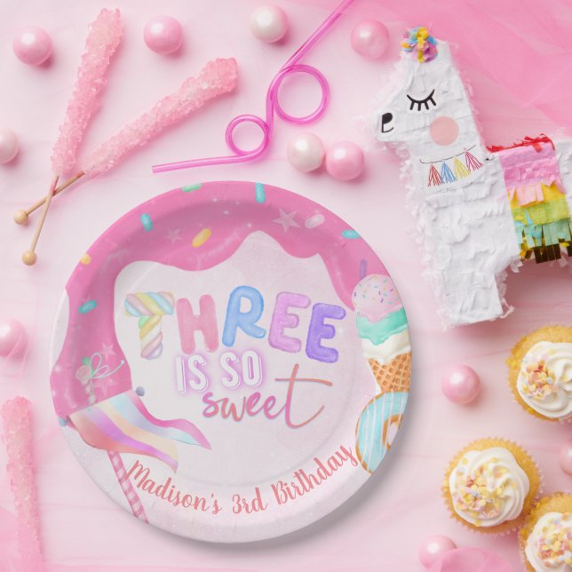 Sweet 3rd birthday  Pink Frosting Paper Plates (Party)
