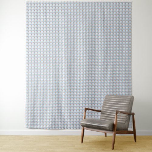 Sweet 50s Retro Rosebud Blue Gingham Check Tapestry