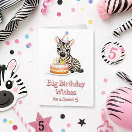 Sweet 5 Birthday Wishes Cute Zebra Card