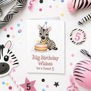 Sweet 5 Birthday Wishes Cute Zebra Card
