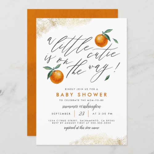 Sweet A Little Cutie Orange Neutral Baby Shower Invitation