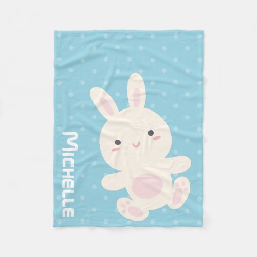 Sweet Adorable Cute Bunny Pastel Blue Polka Dots Fleece Blanket