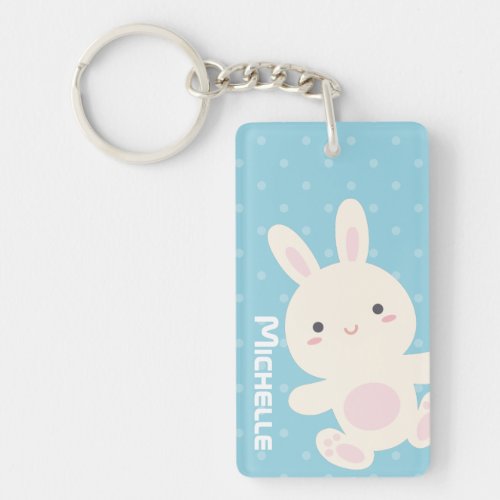 Sweet Adorable Cute Bunny Pastel Blue Polka Dots Keychain