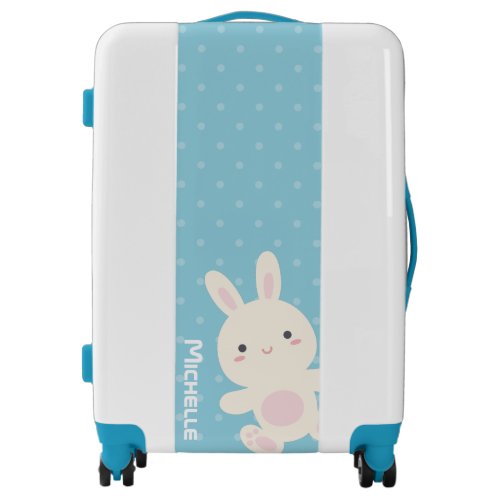 Sweet Adorable Cute Bunny Pastel Blue Polka Dots Luggage
