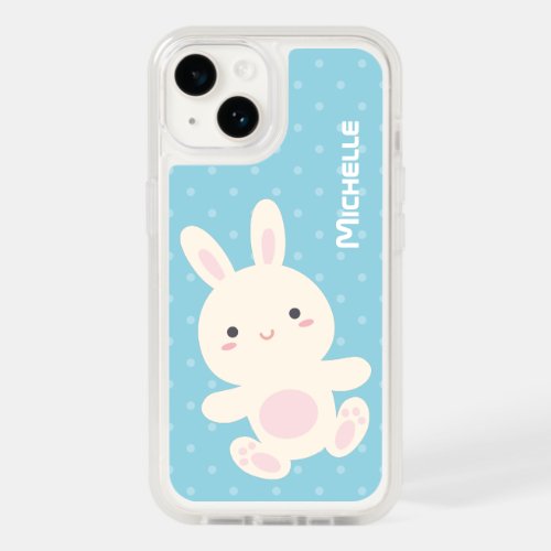 Sweet Adorable Cute Bunny Pastel Blue Polka Dots OtterBox iPhone 14 Case