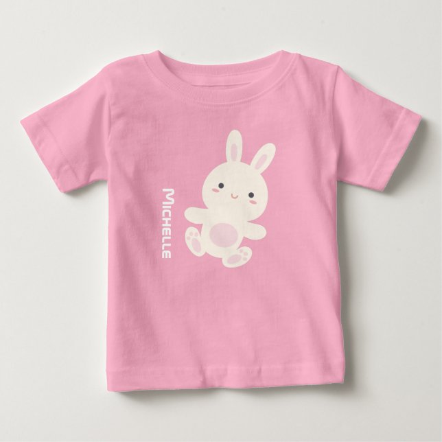 Sweet Adorable Cute Bunny Rabbit Custom Name Baby T-Shirt (Front)