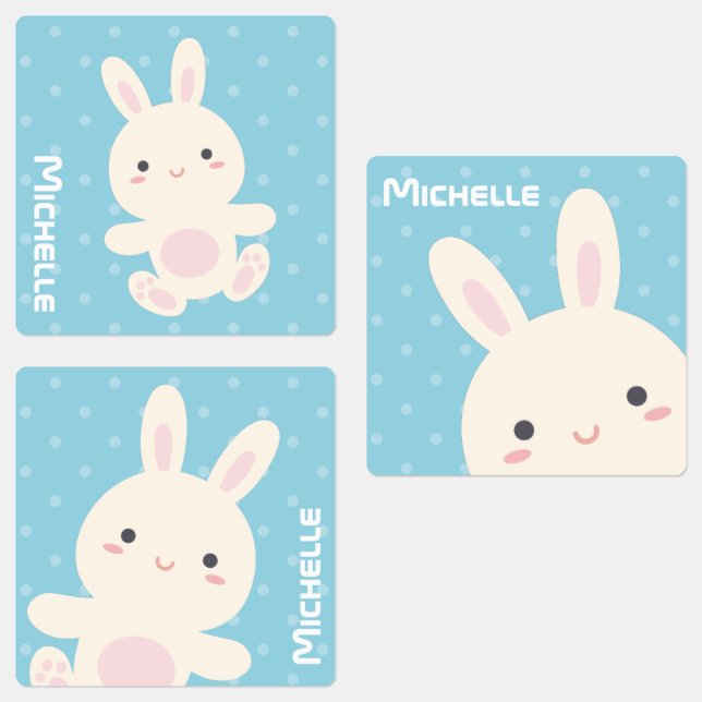 Sweet Adorable Cute Bunny Rabbit Pastel Blue Kids Labels (Group)