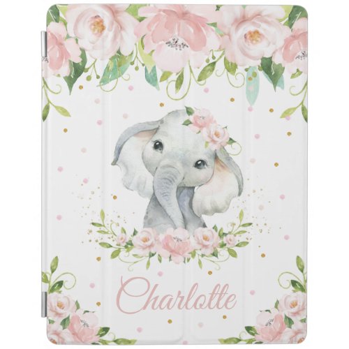 Sweet Adorable Elephant Pastel Blush Pink Floral iPad Smart Cover