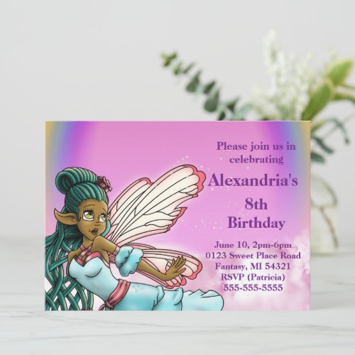 Sweet African American Fairy Birthday Party Invitation