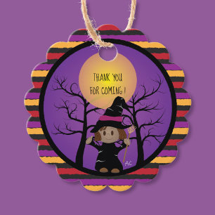 Sweet African American Witch Halloween Favor Tags