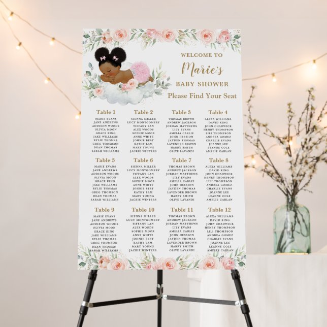 Sweet African Puff Afro Baby Shower Seating Chart Foam Board (In Situ (Stand))