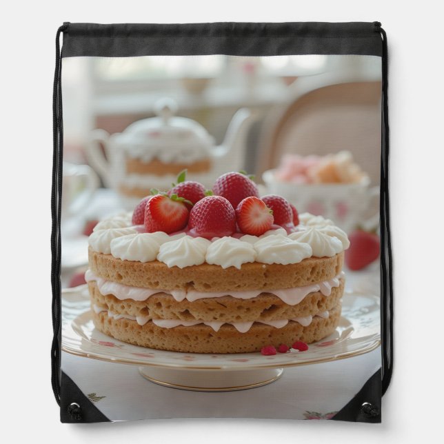 Sweet Afternoon Tea Time Drawstring Bag (Front)