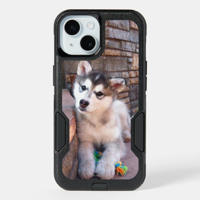 Sweet Alaskan Malamute Puppy Head Tilt Photograph iPhone 15 Case (Back)