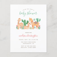 Sweet Alpaca Llama Cactus Boho Baby Shower Invitation Postcard