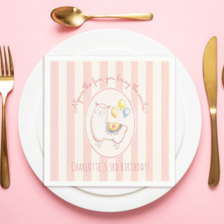 Sweet Alpaca with Balloon Blush Pink Kids Birthday Napkins
