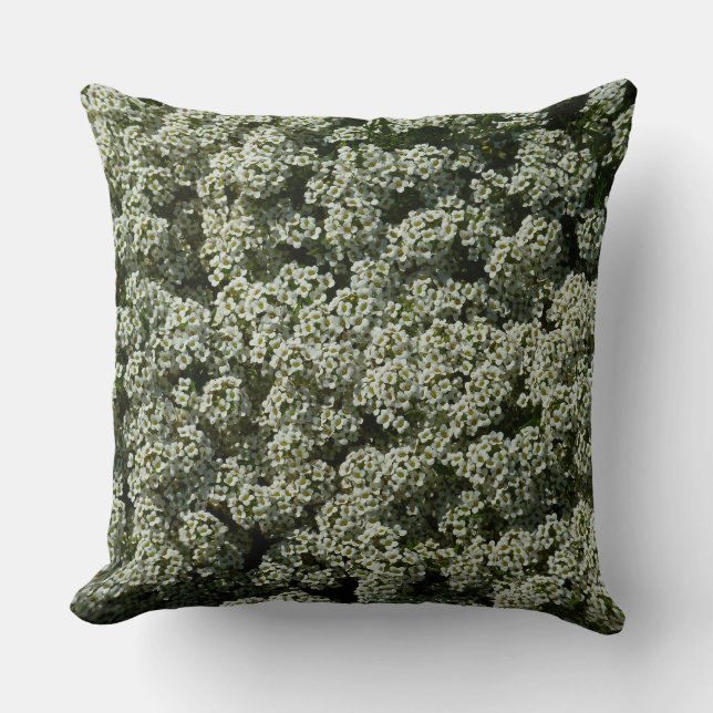 Sweet Alyssum Flowers White Floral Throw Pillow (Front)